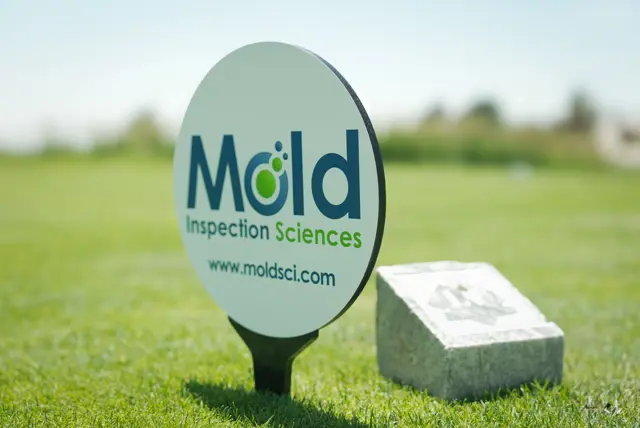 Mold Inspection Sciences sponsor signage on the course at Holes of Hope.